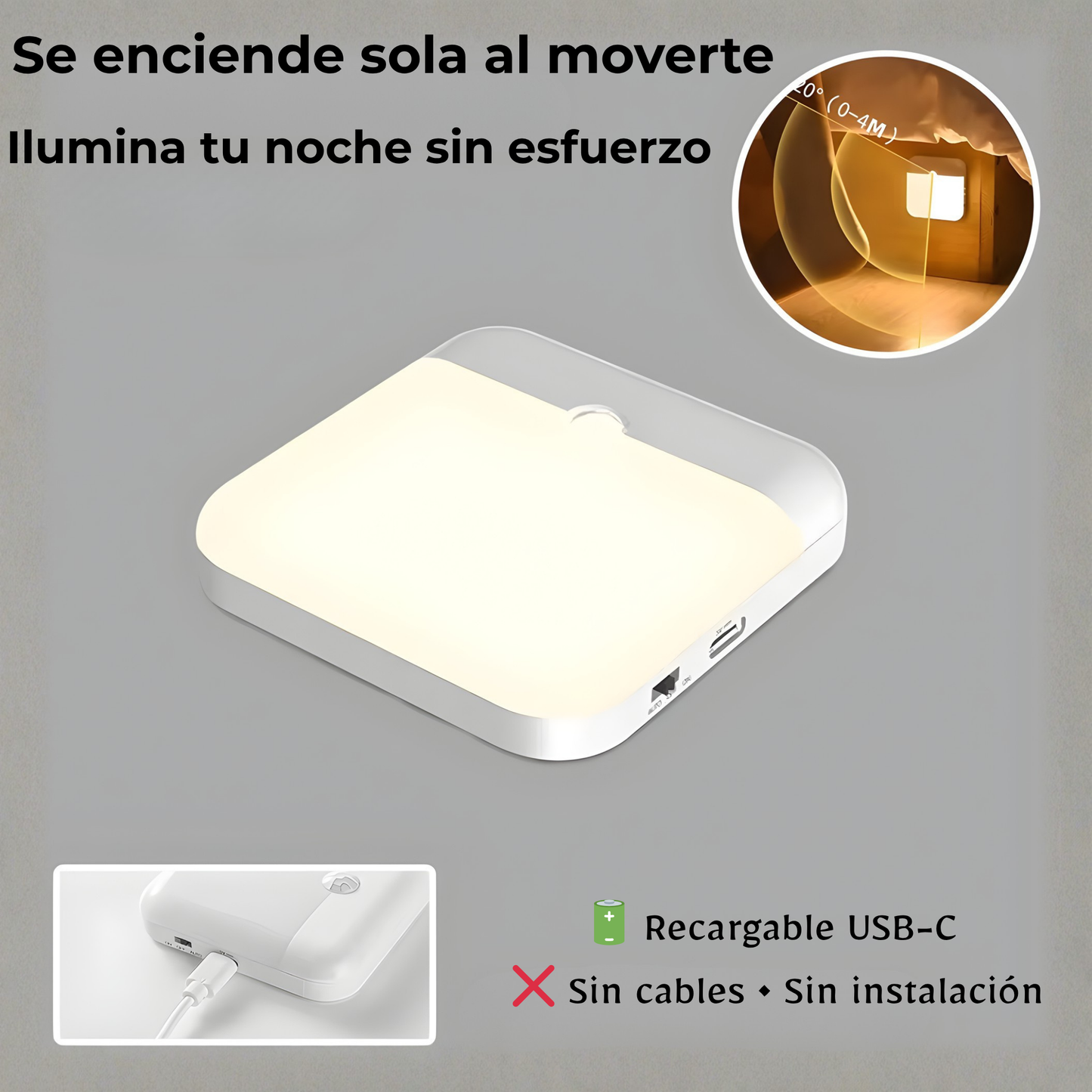 Luz LED Inteligente Recargable con Sensor de Movimiento